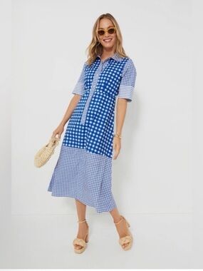 Oliphant Blue and White Gingham Button-Up dress